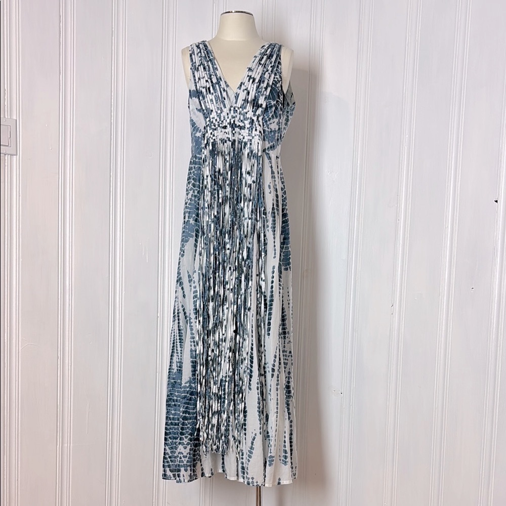MICHAEL KORS Blue & White 100% cotton Tie-Dye Maxi Dress – Size L - Picture 3 of 7